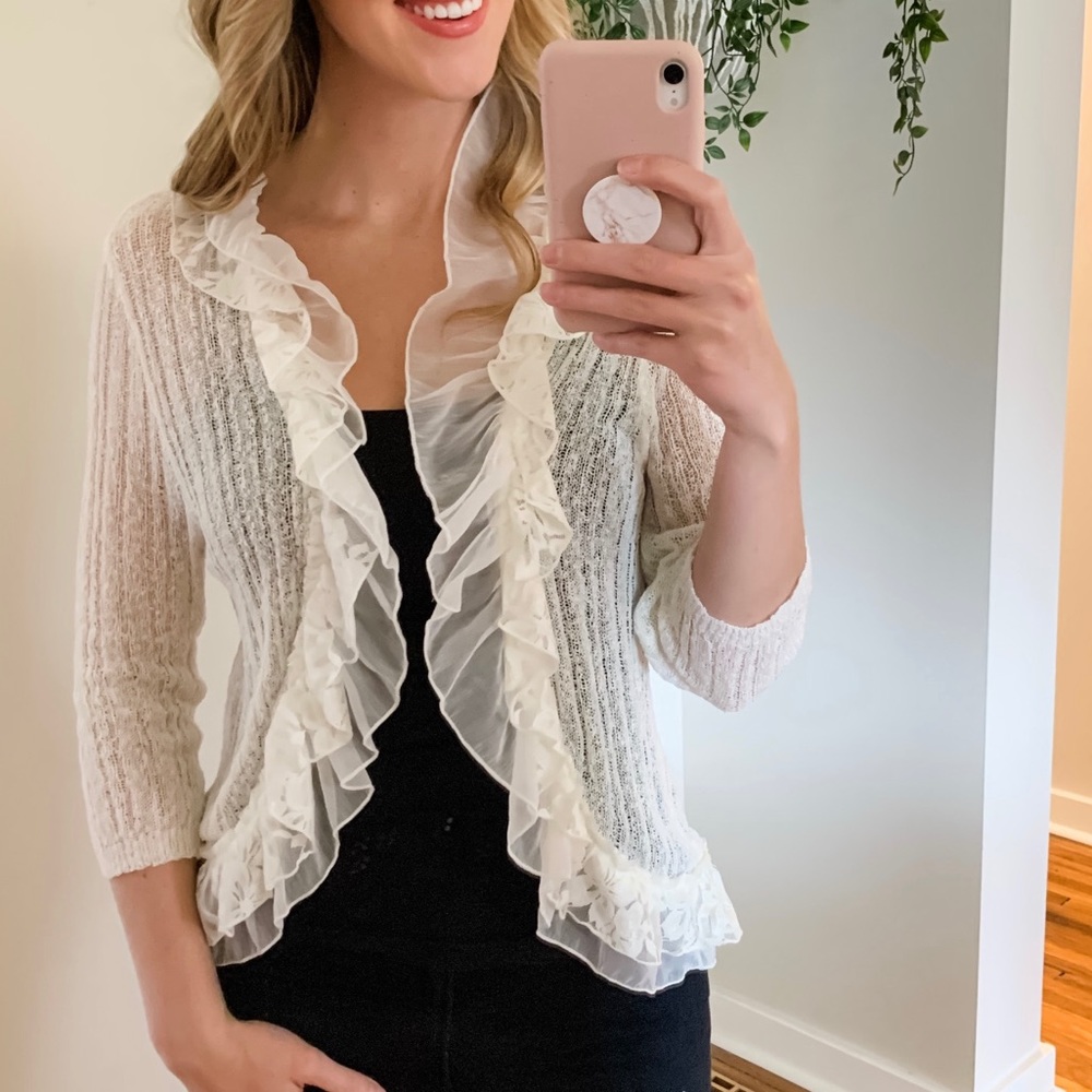 Ethyl Floral Lace Cardigan Cream Size Medium